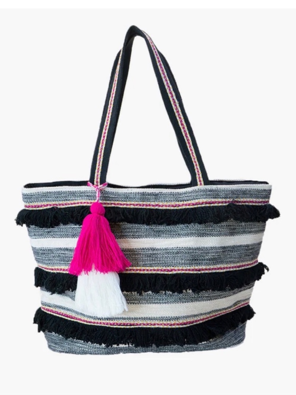 Jen & Co. Taisha Striped Tassel Tote Bag with Matching Cosmetic Bag